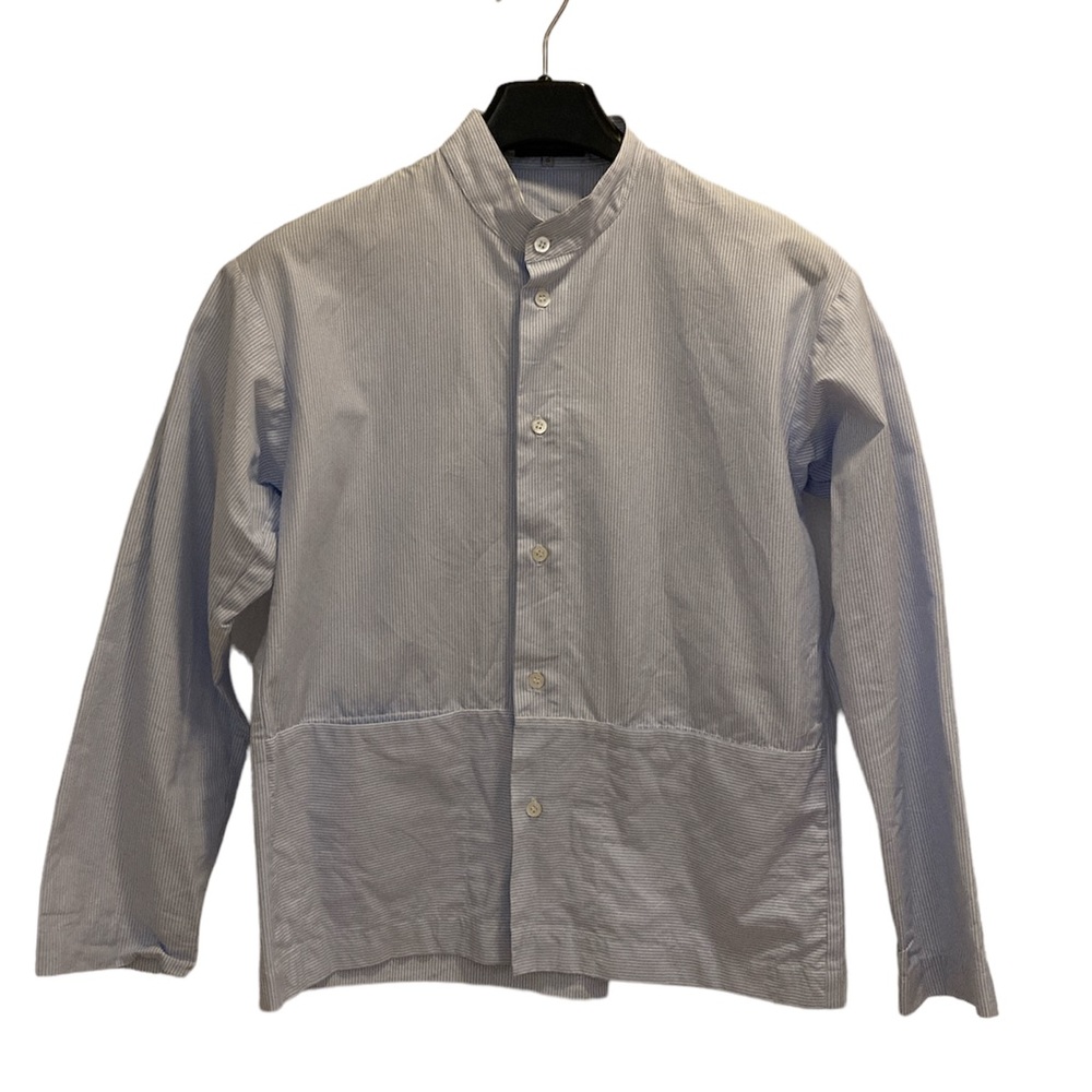 Eskandar Blue White Striped Button-Front Shirt w/ Panel Edge 0 S